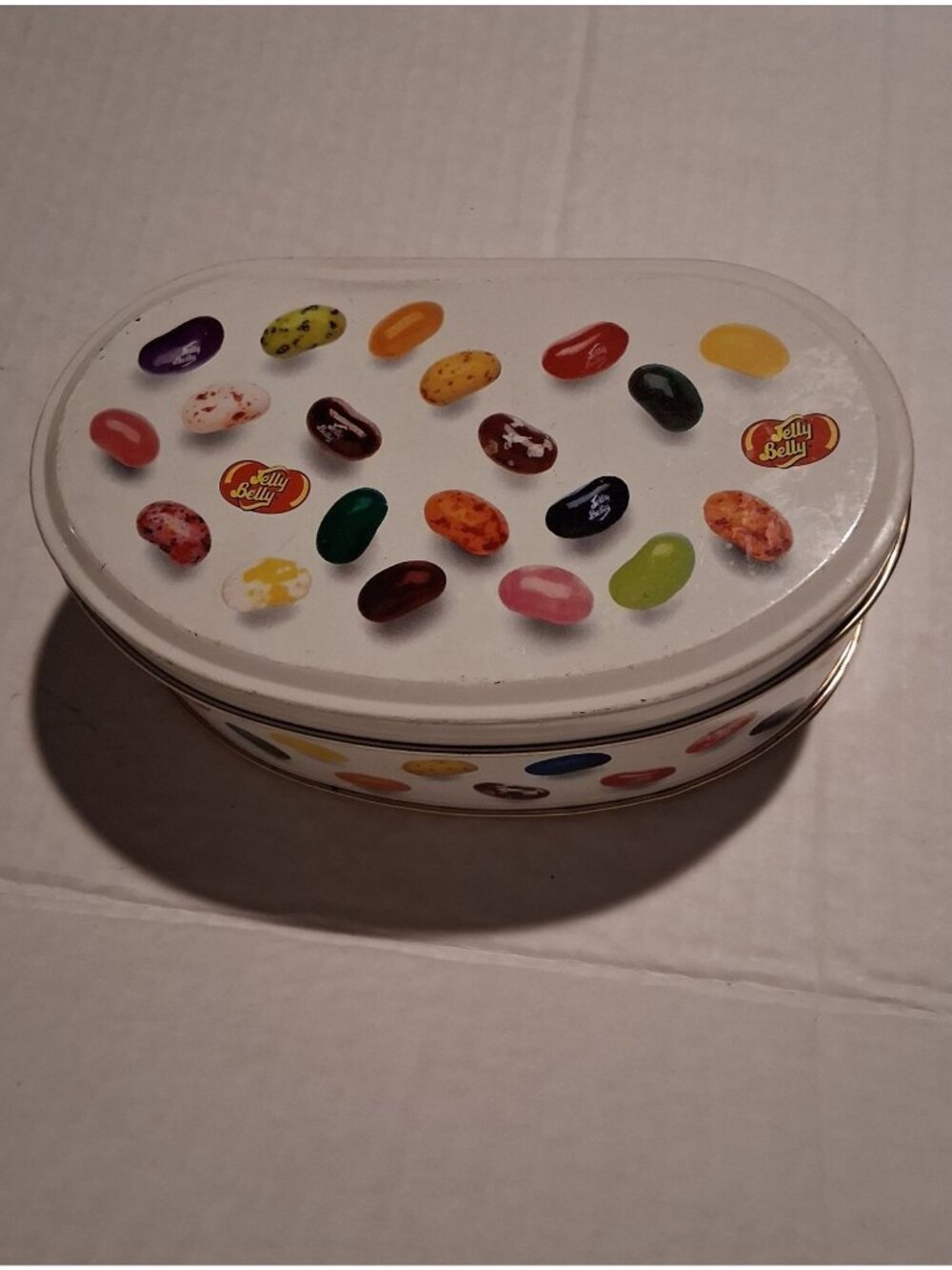 Jelly Belly 39 Assorted Flavors Empty Tin Oval-Shaped Storage Container 7"